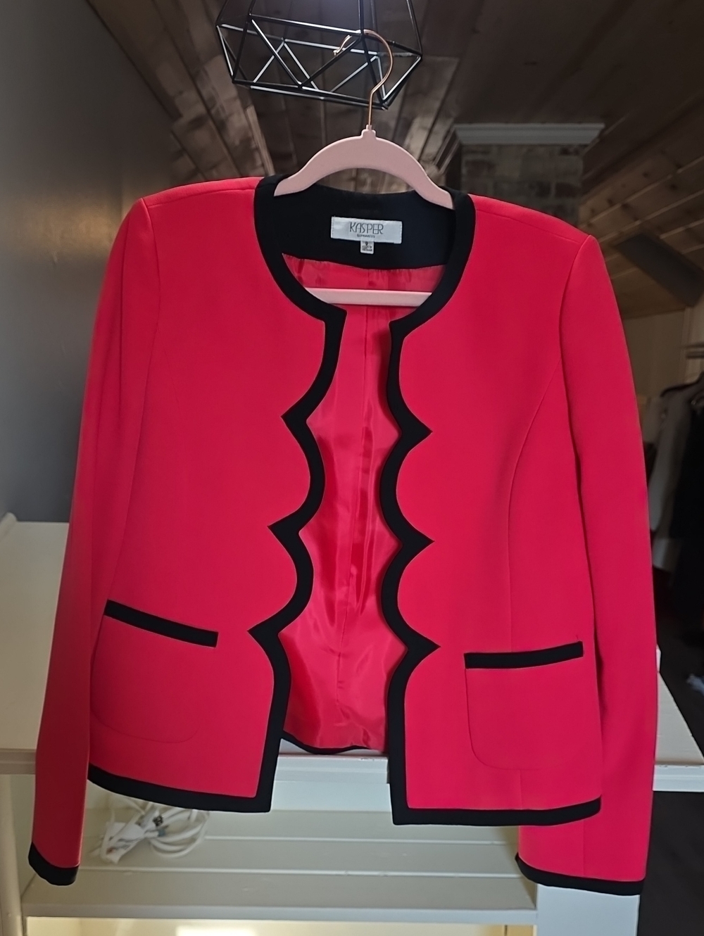 Kasper Women's Hot Pink Jacket with Black Scalloped Trim